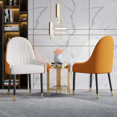 Modern white and orange dining chairs with metal legs, set of 2, made of PU leather for stylish dining room furniture