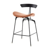 Modern Upholstered 29.5" Orange PU Leather Bar Stool with Gold Stainless Steel Set of 2