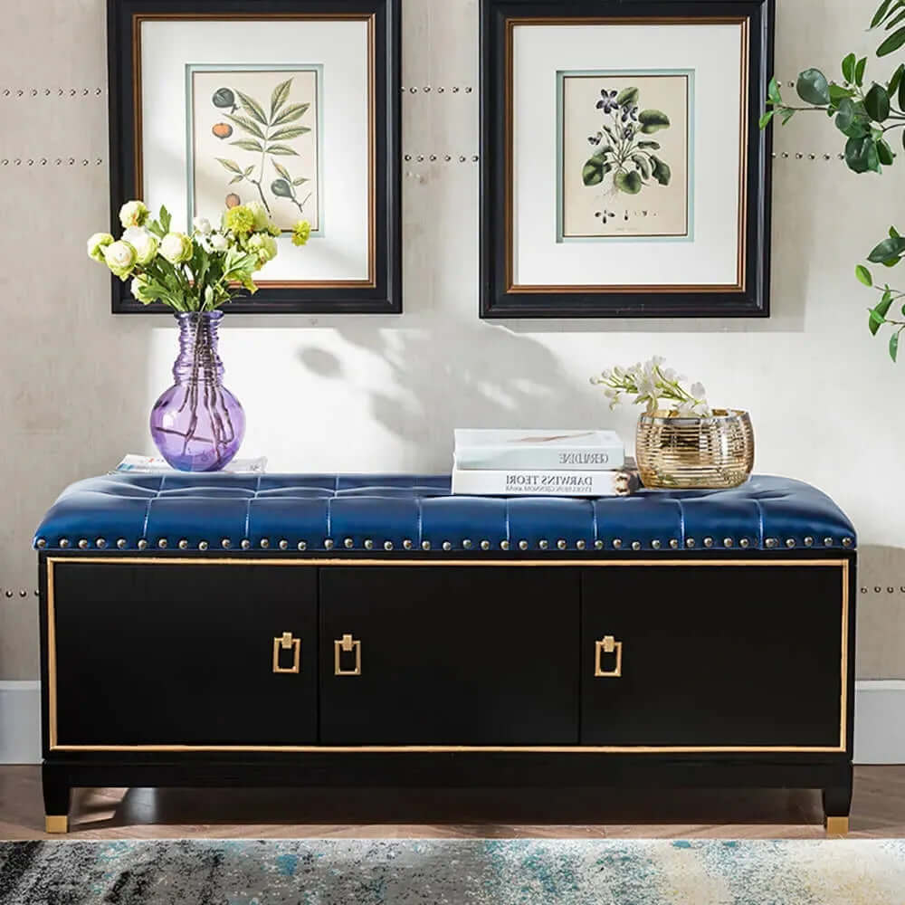 Contemporary Faux Leather Shoe Cabinet Bench