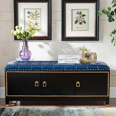 Contemporary Faux Leather Shoe Cabinet Bench