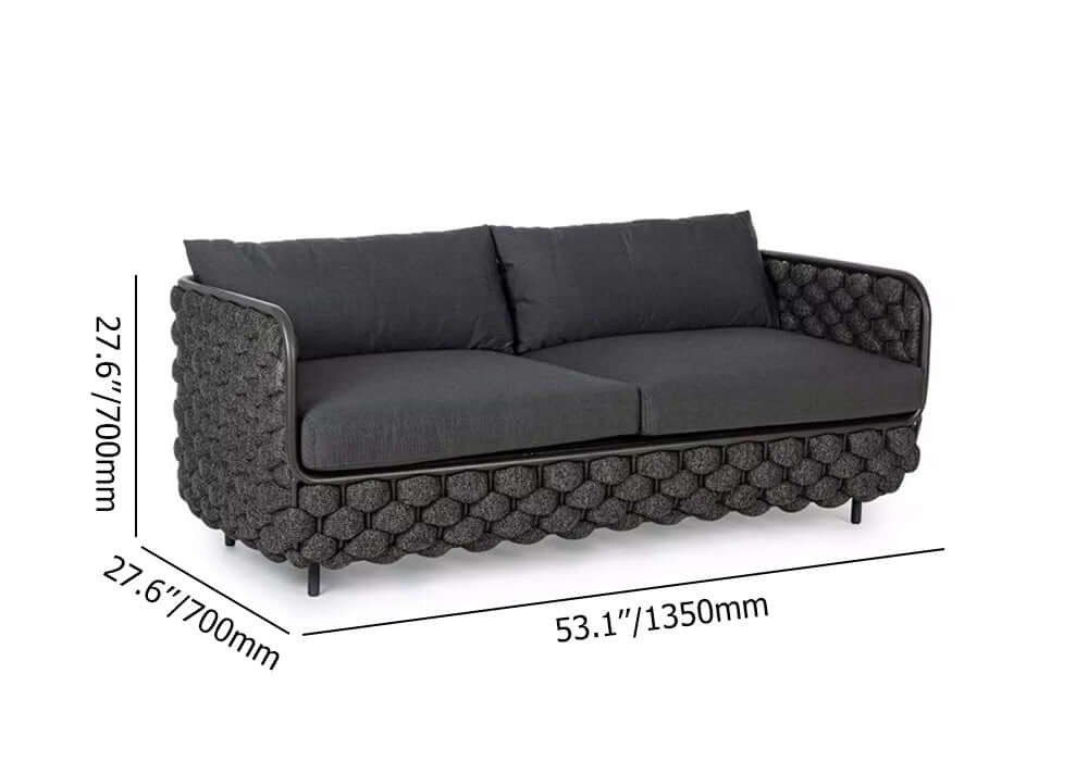 Wide modern aluminum and rope loveseat for outdoor relaxation