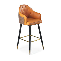 Elegant beige bar stool with full back and armrests in PU leather material