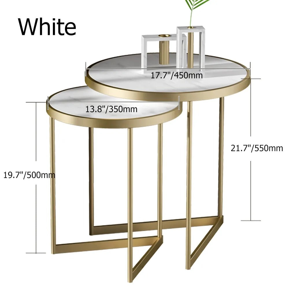 Juegos de mesas auxiliares blancas Mesa auxiliar moderna con tapa de mármol  - Cocochairs