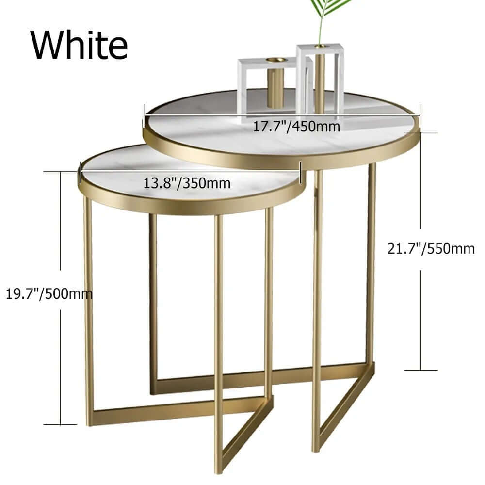 Sleek modern white end table sets with a luxurious marble top