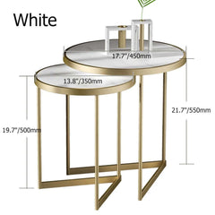 Sleek modern white end table sets with a luxurious marble top