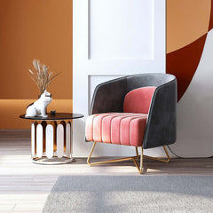 Soft Pink & Gray Velvet Cuddle Chair with Gold Legs