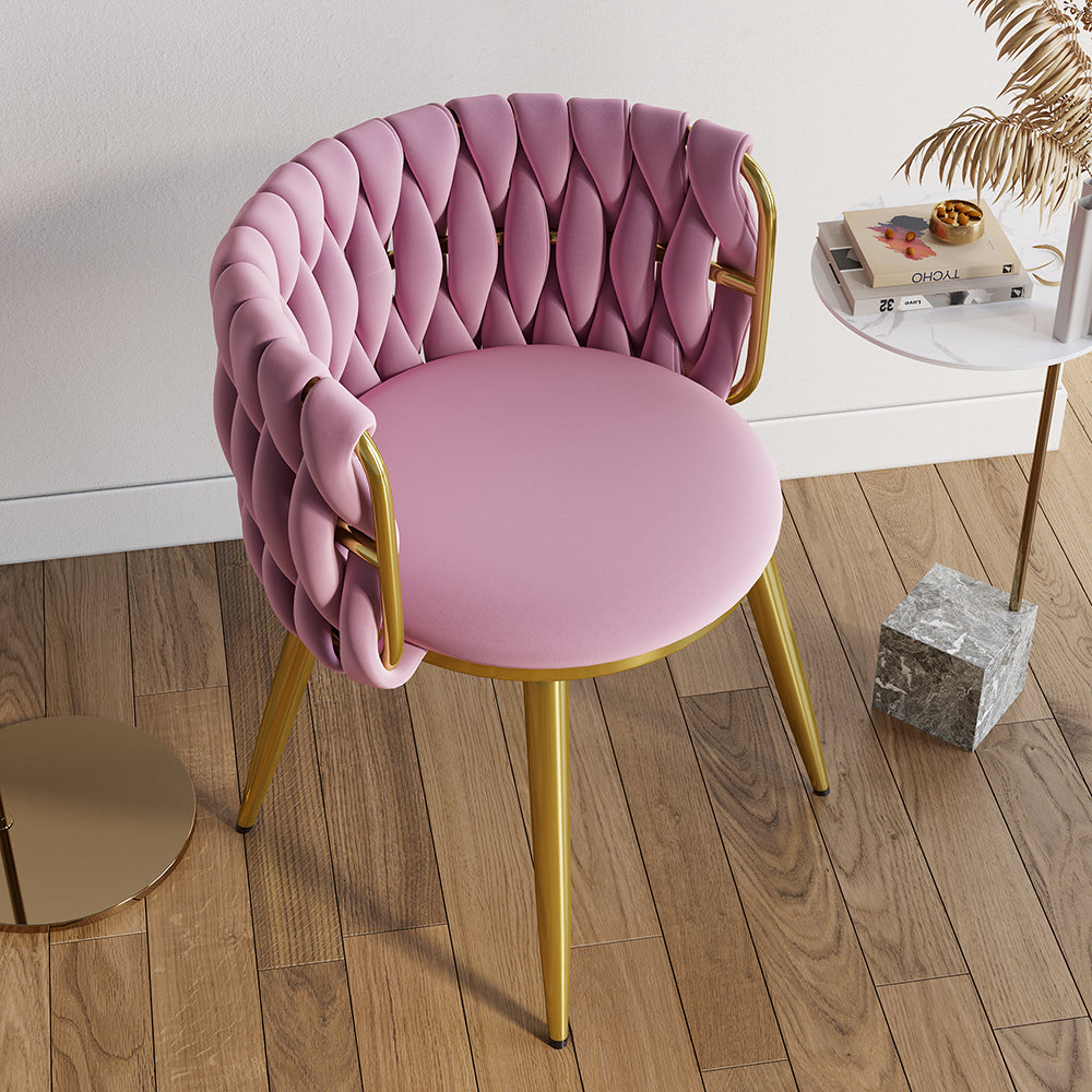 Nordic Pink Round Accent Chair with Velvet Upholstery