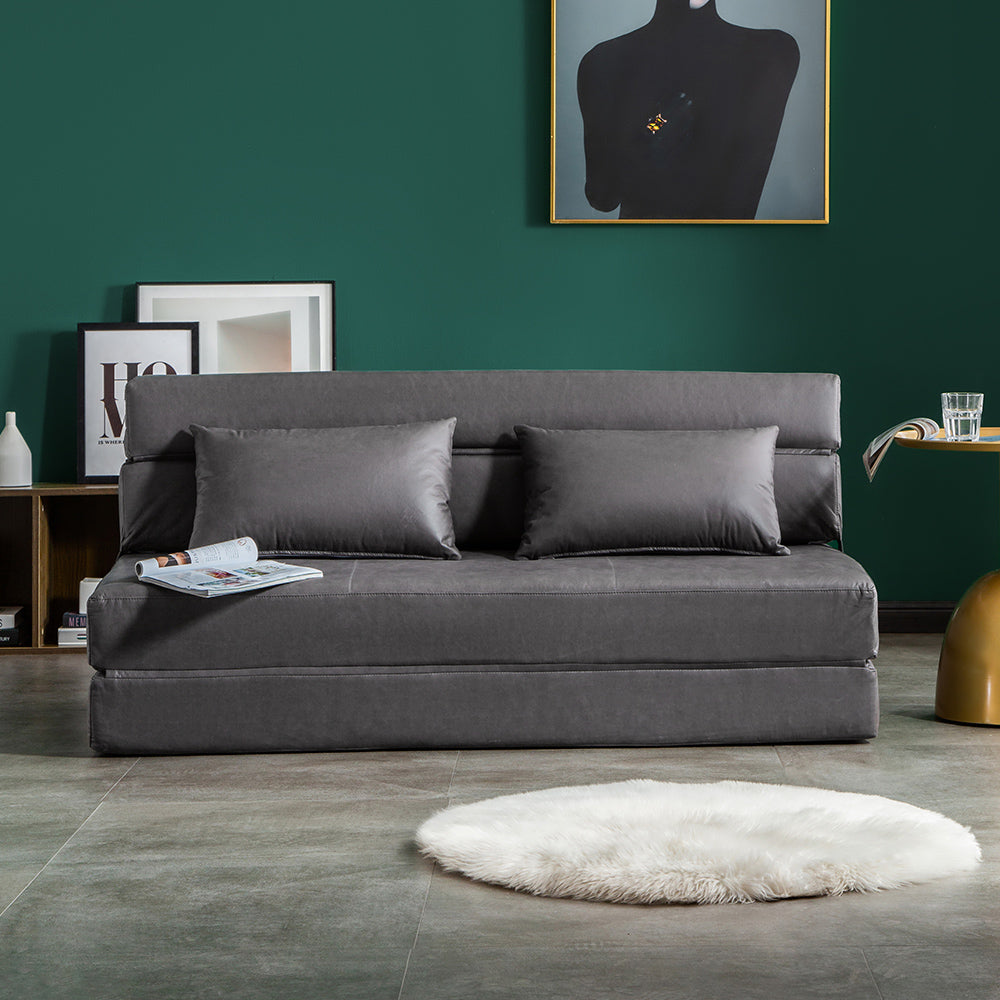53.5" Leathaire Sleeper Sofa in Gray with Tight Back Convertible Sofa