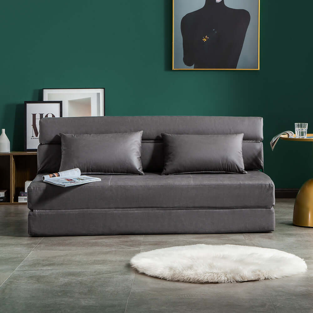 Trendy 53.5" Leathaire Sleeper Sofa in Gray - Convertible Sofa with Tight Back for cozy living spaces