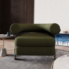 Unique modern green chair with soft sherpa upholstery and rounded back for stylish home decor