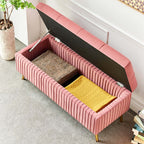 Modern gray velvet storage bench with gold legs for elegant decor