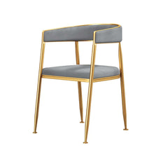 Chic Gray Velvet Dining Chair with Armrests and Gold Legs for Stylish and Comfortable Seating