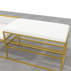 Contemporary white and gold upholstered bench for entryway decor