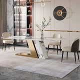 Luxotic 78.7" Rectangle Modern Stone Top Dining Table for 6 with Stainless Steel Gold