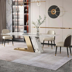 Luxotic 78.7" Stone Top Dining Table with Stainless Steel Gold Base for 6