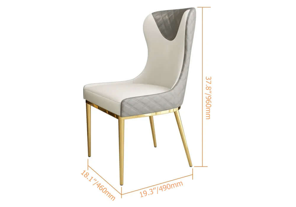 Pair of contemporary orange side chairs with wingback, upholstered in PU leather