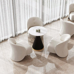 Fashionable white boucle accent chair with transparent acrylic and steel legs