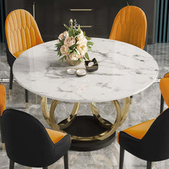 Modern 7 piece dining room set with elegant sintered stone top table in white and gray