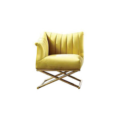 Chic nordic yellow velvet armchair with gold legs, elegant accent piece for cozy reading corner or lounge