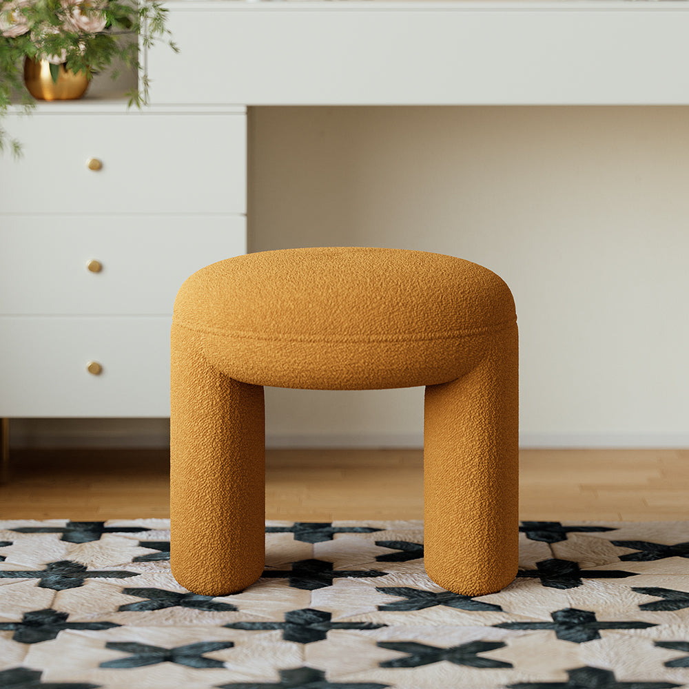 Sherpa Ottoman Stool, Modern S-Shaped Boucle Vanity Stool Pouf Ottoman  Seat, Decorative Floor Chair Foot Stool for Makeup Room, Bedroom, Living  Room