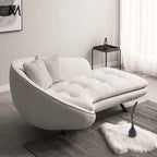 Modern white and black chaise longue 3-seater sofa with linen upholstery and steel legs