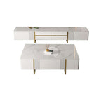 Elegant modern white TV stand and coffee table, 2-piece living room furniture