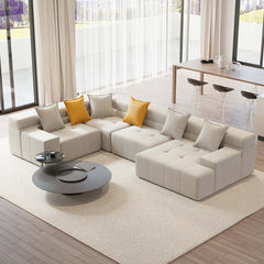 Modern 133 inch Off White Velvet LShaped Sectional Sofa with Chaise