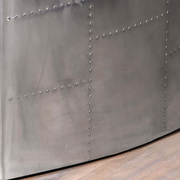 Vintage brown PU leather sofa featuring industrial loft aviator style and nailhead trim