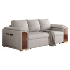 Comfortable 94.5" gray pull out sofa bed convertible LeathAire sleeper with lifttop coffee table