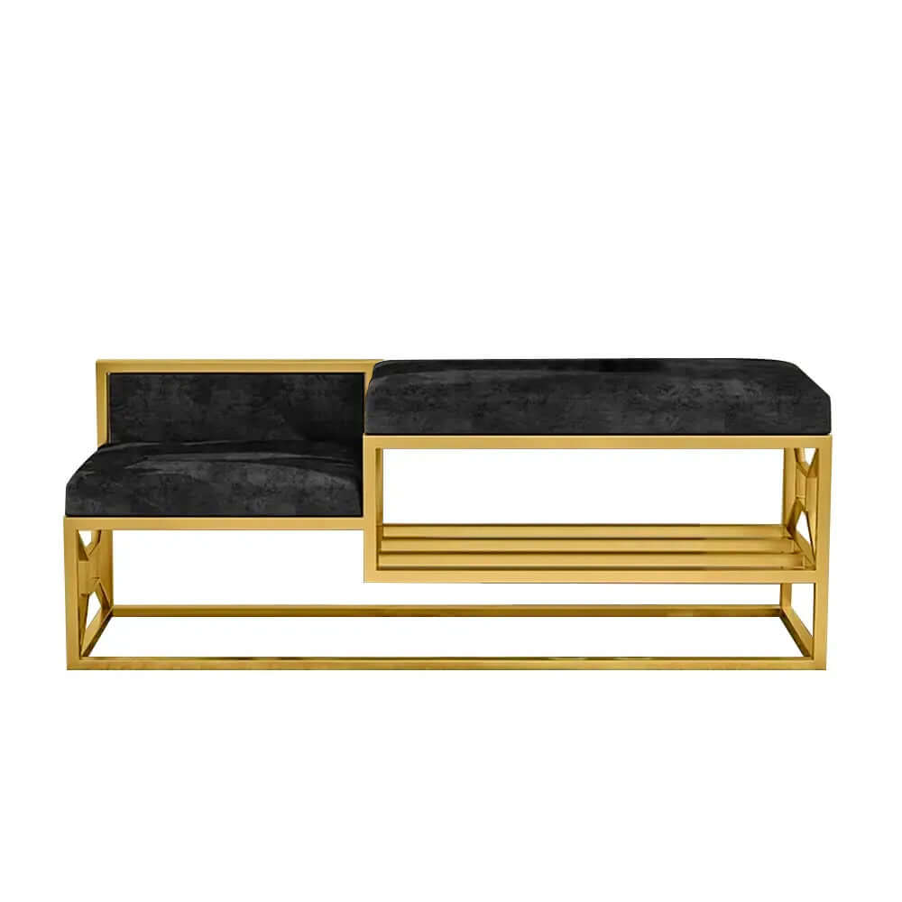 Modern 39.4 inch Black Shoe Storage Bench Entryway Velvet Upholstered Metal Frame Seating Solution