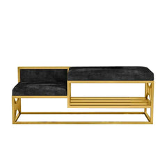 Modern 39.4 inch Black Shoe Storage Bench Entryway Velvet Upholstered Metal Frame Seating Solution