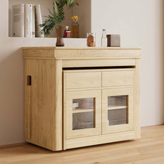 Contemporary walnut and gray dining set with extendable table, 4 chairs, and stylish storage sideboard