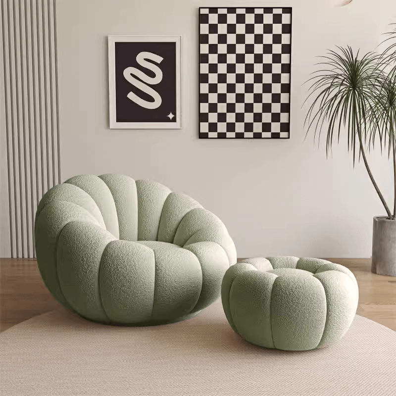 Elegant White/Pink/Red/Yellow/Green/Orange/Gray Pumpkin Swivel Chair with Boucle Sherpa upholstery