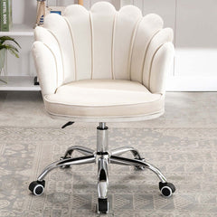 Adjustable-height task chair in beige velvet upholstery