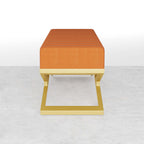 Beautiful Modern Bedroom Bench with Vibrant Orange Velvet Upholstery
