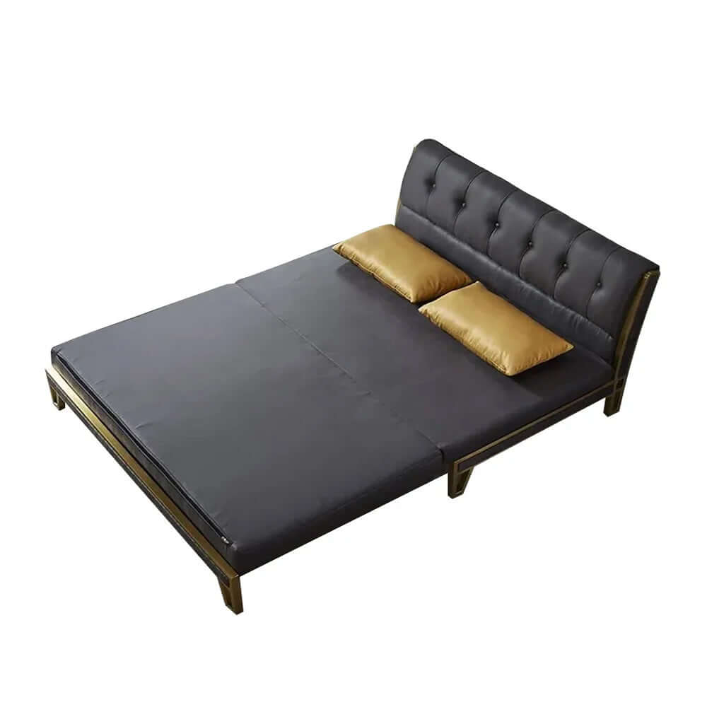 Contemporary 71 inch black convertible sofa bed with tufted faux leather upholstery