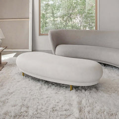 Upholstered curved bench in white velvet for bedroom