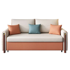 Comfortable sleeper sofa in white and orange with LeathAire upholstery