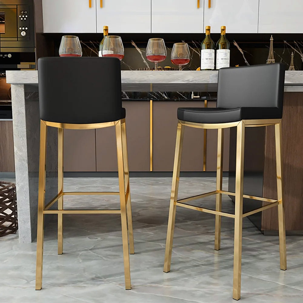 Modern Black Faux Leather Counter Height Bar Stools Set of 2 with Back & Footrest