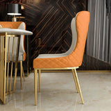Modern Wingback Dining Chair PU Leather Upholstered Orange Side Chair Set of 2