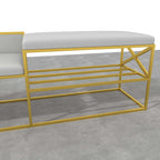 Stylish white PU leather entryway bench with gold legs