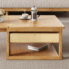 Japandi nesting accent table with wooden folding coffee table set