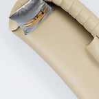 Sophisticated 88.6“ beige curved microfiber leather sofa with gold leg - upscale furniture