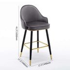 Deep Gray Velvet Counter Height Bar Stool with Footrest front view set of 2