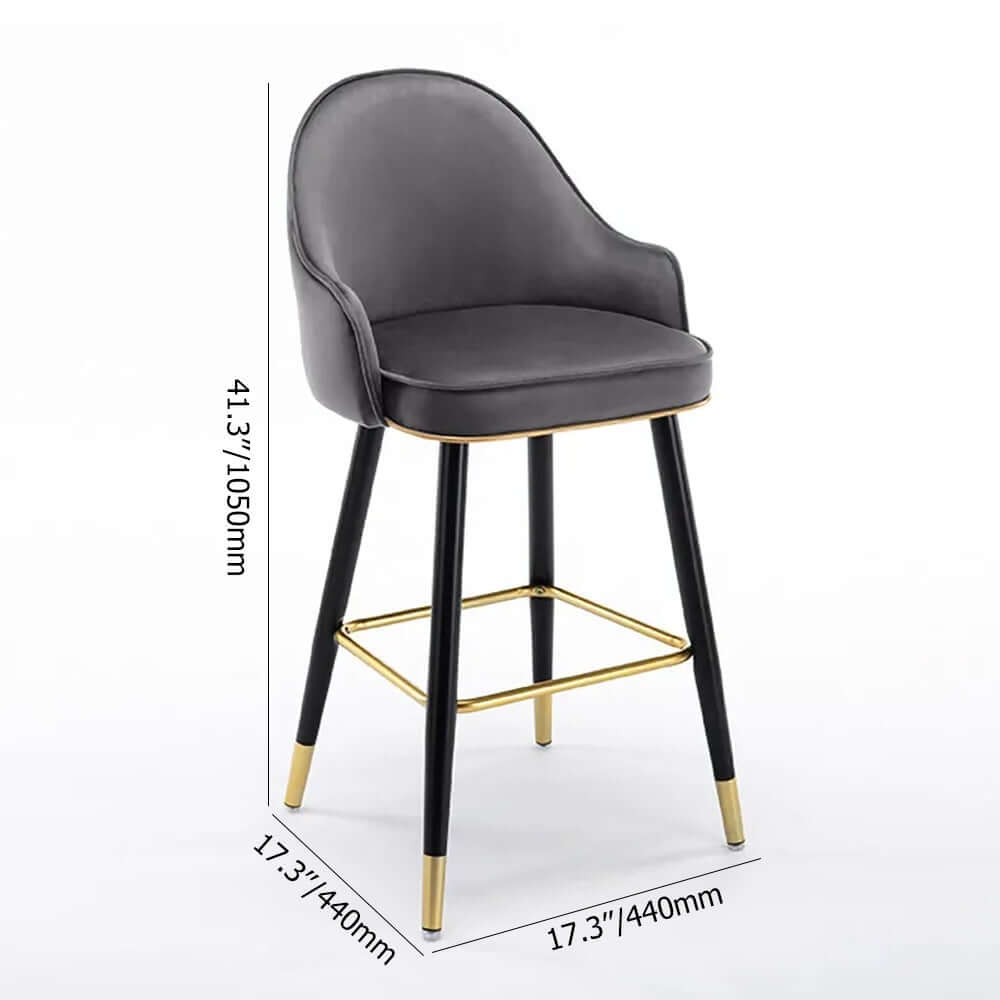 Deep Gray Velvet Counter Height Bar Stool with Footrest front view set of 2