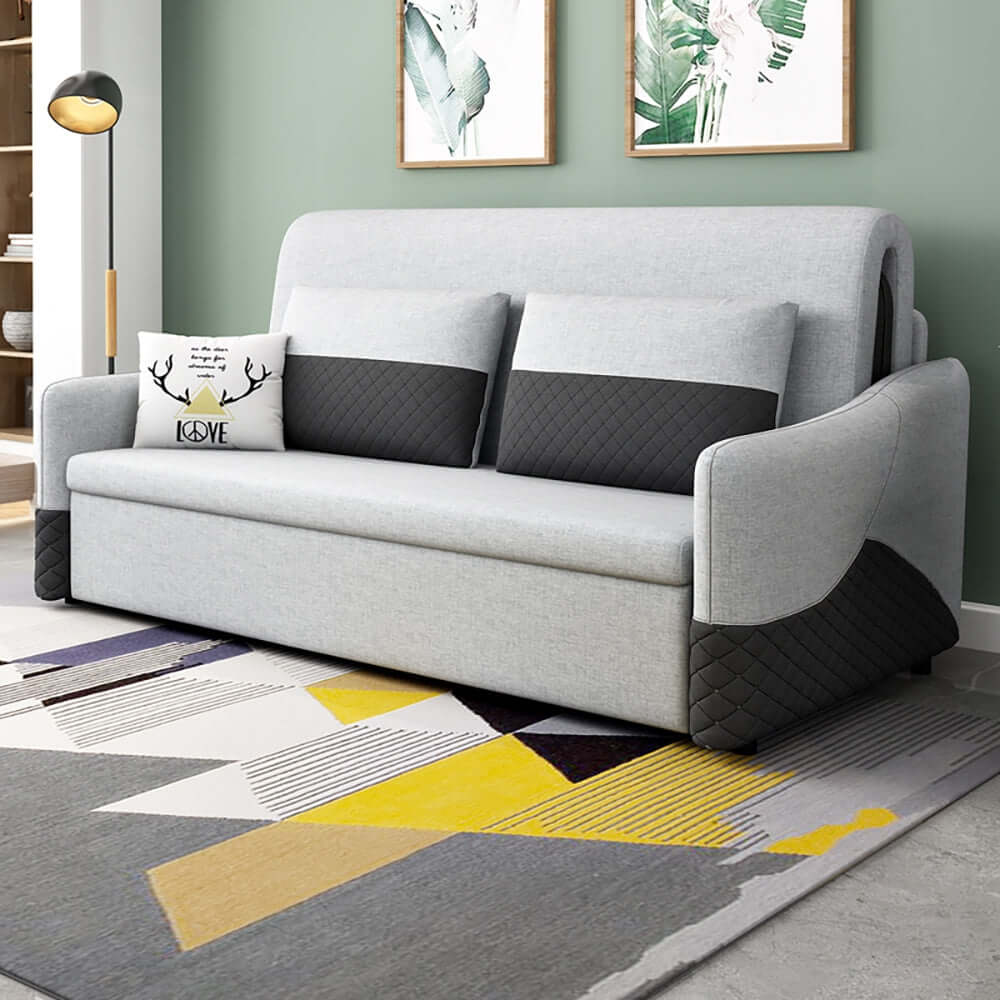 Elegant convertible sofa with linen upholstery and storage Main image