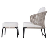 Modern Aluminum & Rope Outdoor Sofa Patio Chair Set with Ottoman in White & Black