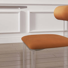 Fashionable set of 2 modern upholstered orange velvet dining chairs with acrylic side chairs