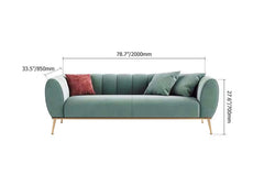 Green velvet 3-seater sofa with gold stainless steel base, modern living room furniture