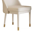 Faux leather beige dining chair designed with minimalist aesthetic and solid wood structure